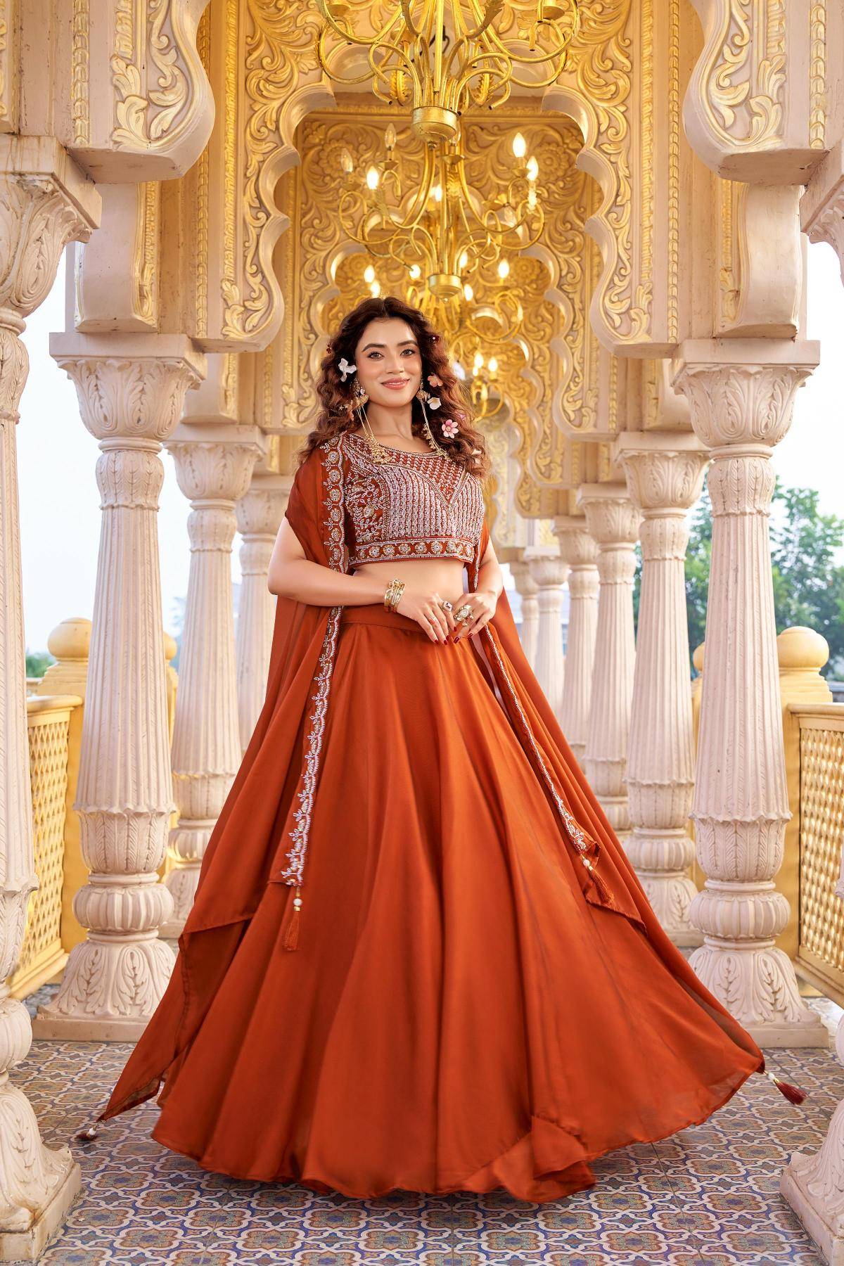 Ram 155 Rangoli silk Orange Lehenga choli manufacturers in Pune